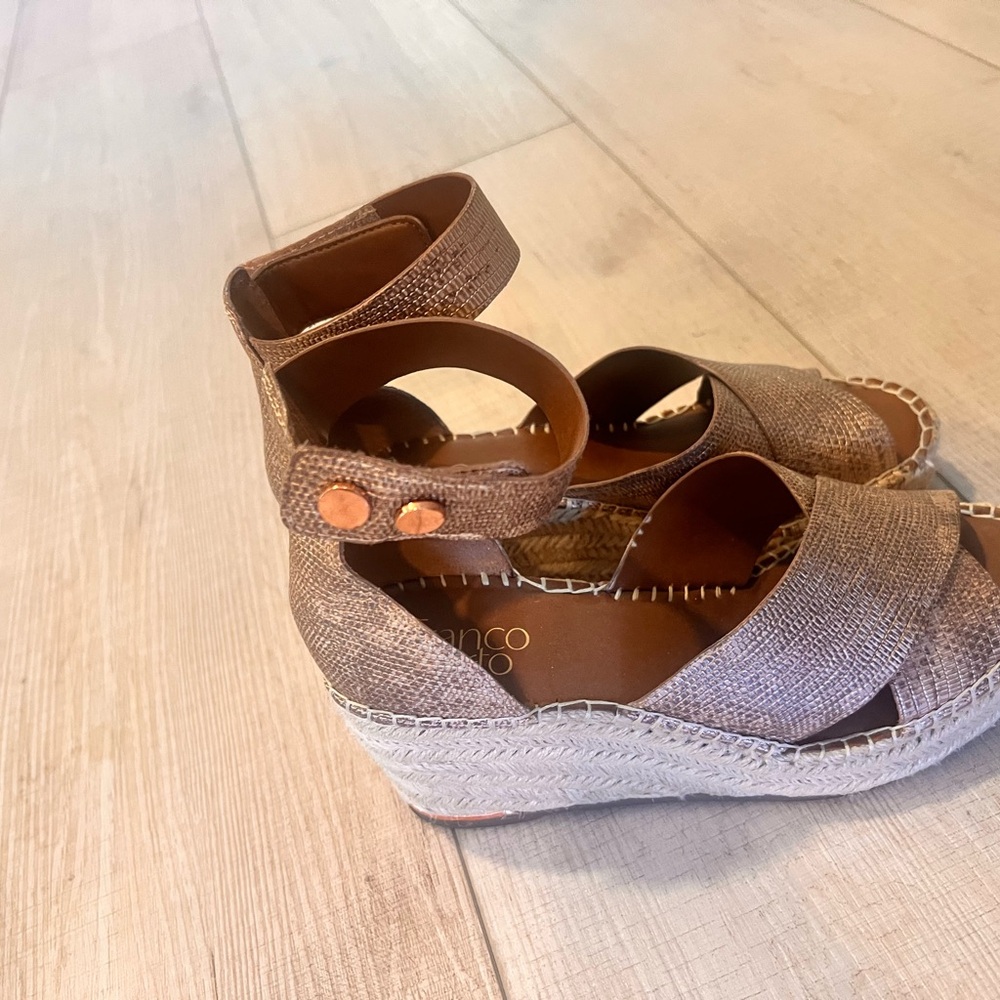 Carma Copper Leather Franco Sarto Ankle Strap Wedge Sandal - Picture 4 of 5